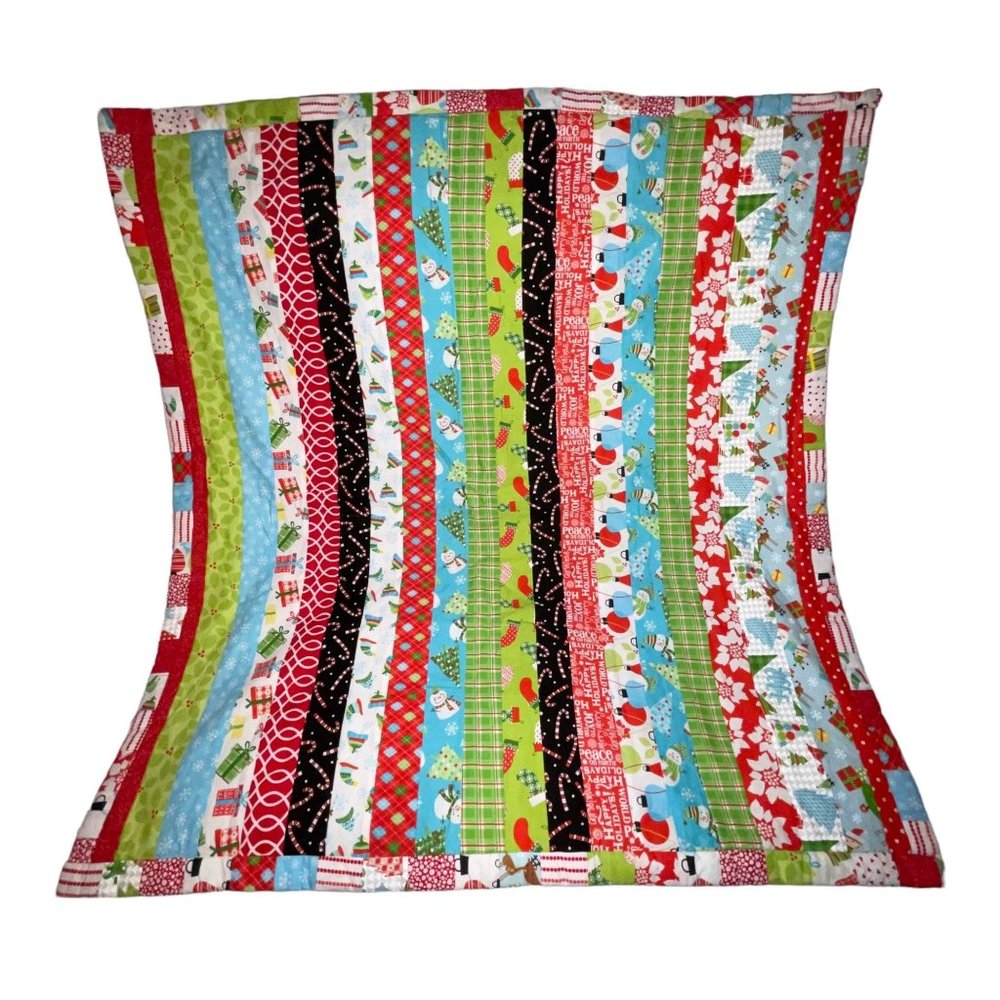 Handmade Hand Crafted Christmas Holiday Lap Quilt Granny Square Colorful 38 X 36